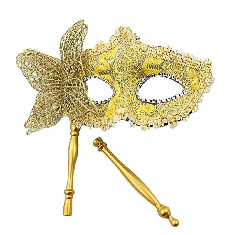 Venetian Half Face Masquerade Mask with Holding Stick