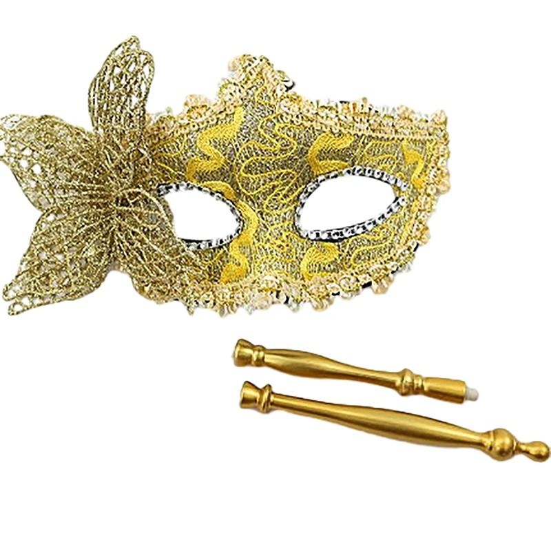 Venetian Half Face Masquerade Mask with Holding Stick