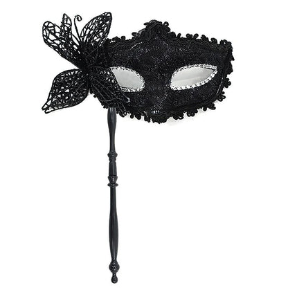 Venetian Half Face Masquerade Mask with Holding Stick