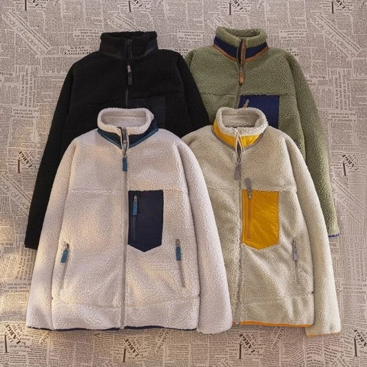 Unisex Polar Fleece Windproof Motorcycle Jacket Double Sided Winter Riding Outerwear