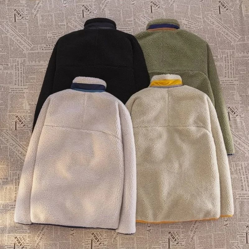 Unisex Polar Fleece Windproof Motorcycle Jacket Double Sided Winter Riding Outerwear