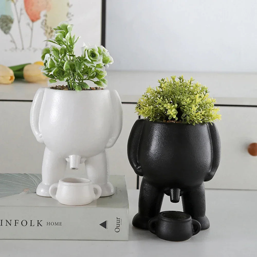 Light Luxury Succulent Ceramic Flowerpot, Human Creative Desktop Planter, Simple Decorative Flowerpot for Desk