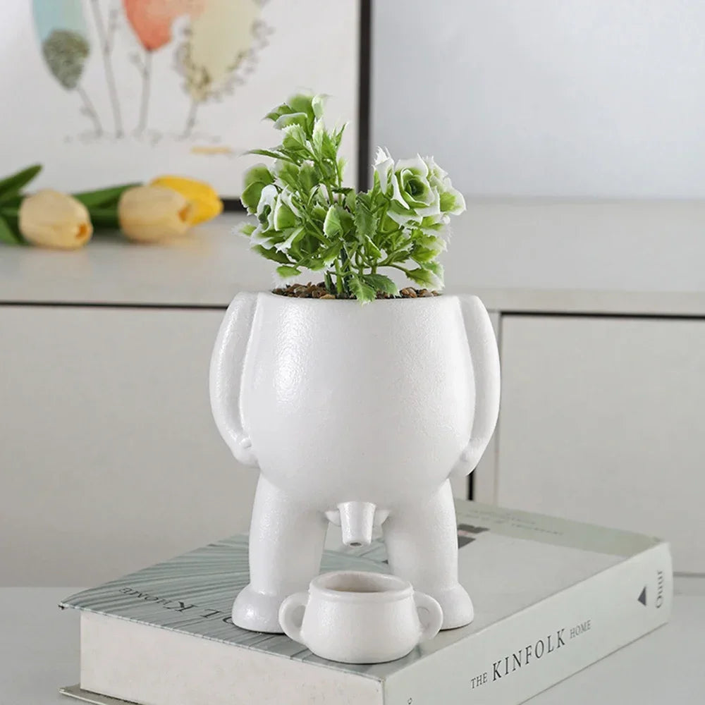 Light Luxury Succulent Ceramic Flowerpot, Human Creative Desktop Planter, Simple Decorative Flowerpot for Desk