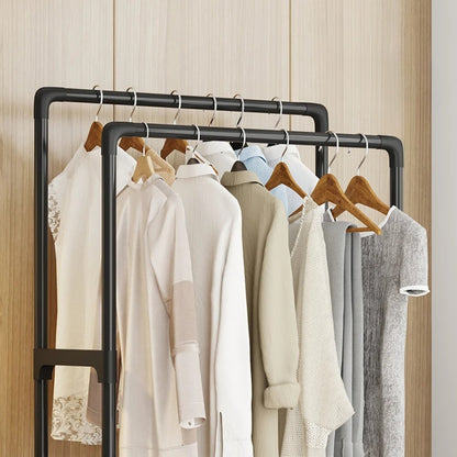 Multifunctional Coat Rack Double Pole With Shelf For Entryway, Durable Sturdy Design, Storage Shelves, Standing Wheels
