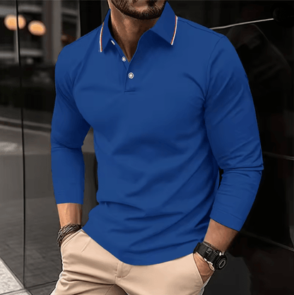 Mens Summer Long Sleeve Lapel Polo Shirt Breathable Casual Top