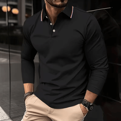 Mens Summer Long Sleeve Lapel Polo Shirt Breathable Casual Top