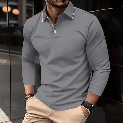 Mens Summer Long Sleeve Lapel Polo Shirt Breathable Casual Top