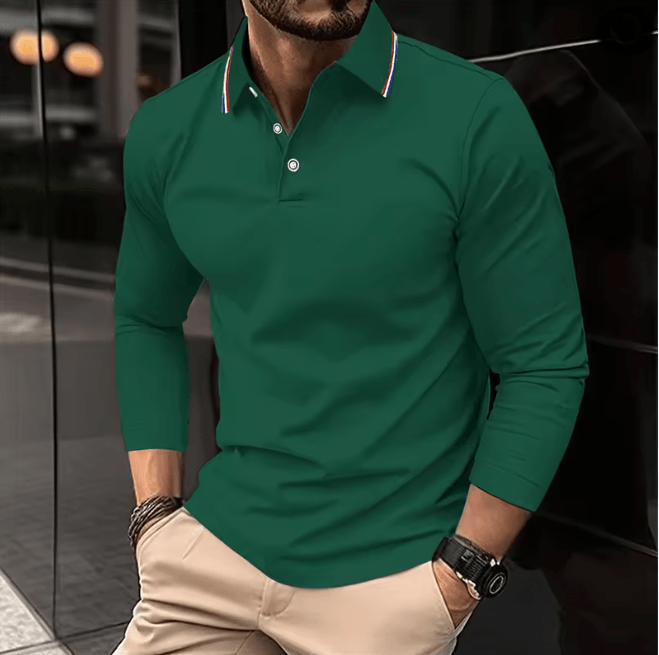 Mens Summer Long Sleeve Lapel Polo Shirt Breathable Casual Top
