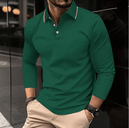Mens Summer Long Sleeve Lapel Polo Shirt Breathable Casual Top