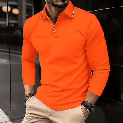 Mens Summer Long Sleeve Lapel Polo Shirt Breathable Casual Top