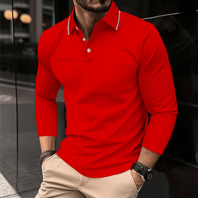Mens Summer Long Sleeve Lapel Polo Shirt Breathable Casual Top
