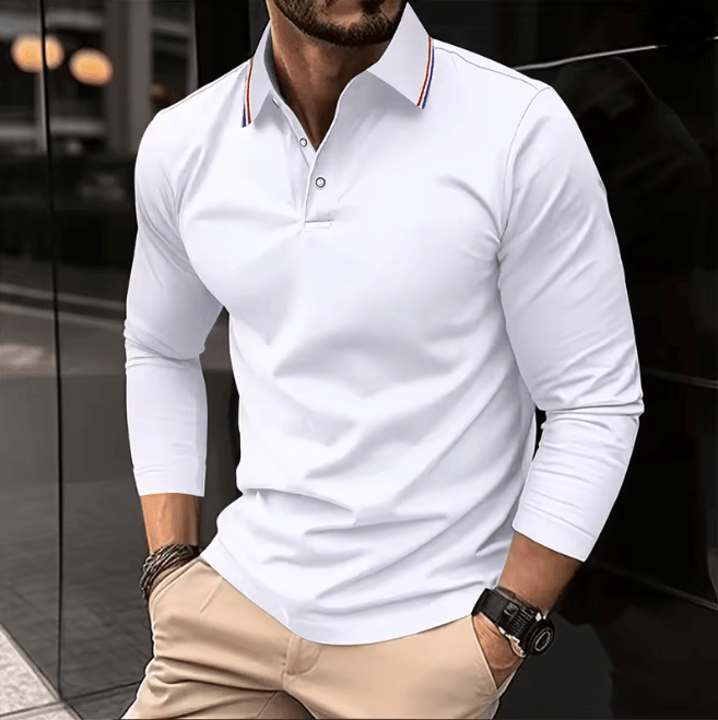 Mens Summer Long Sleeve Lapel Polo Shirt Breathable Casual Top