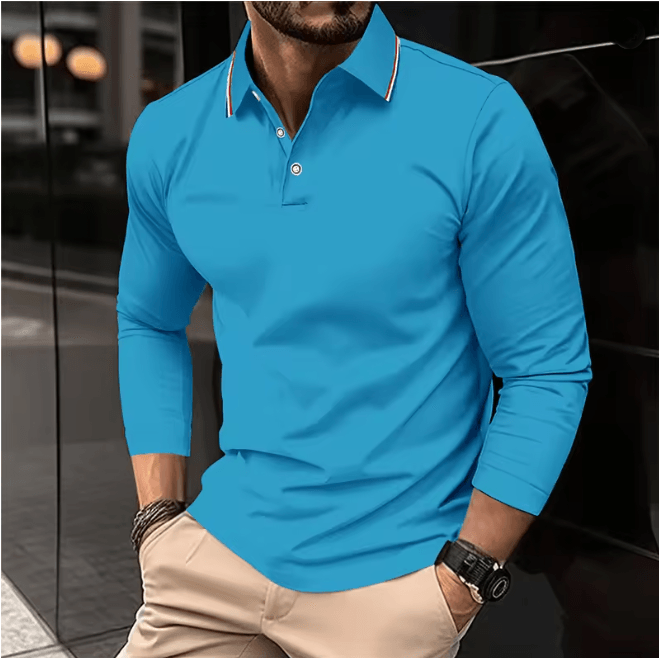 Mens Summer Long Sleeve Lapel Polo Shirt Breathable Casual Top