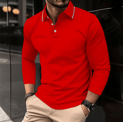 Mens Summer Long Sleeve Lapel Polo Shirt Breathable Casual Top