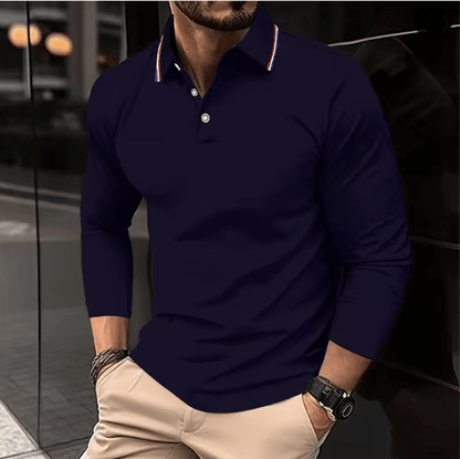 Mens Summer Long Sleeve Lapel Polo Shirt Breathable Casual Top