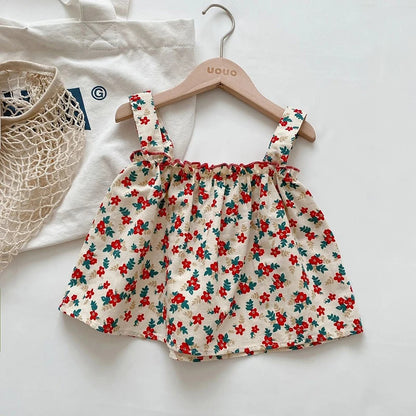 Girls Outfit Sets Summer Kids Casual Clothing For Girls, Fragmented Suspender Skirt + Shorts, Children Baby Girl
