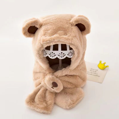 Baby Hat Autumn and Winter Teddy Bear Plush Hat, Winter Children's Thickened Windproof Hat with Scarf, Boys and Girls
