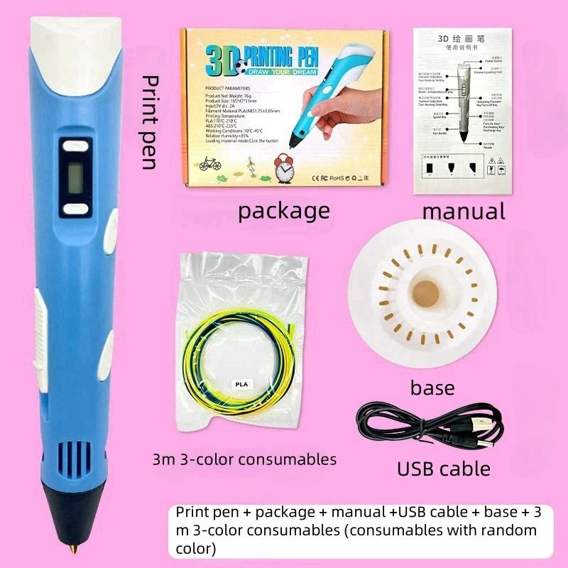 USB Rechargeable 3D Printing Pen with 9M PLA Filament for Kids and DIY Crafts