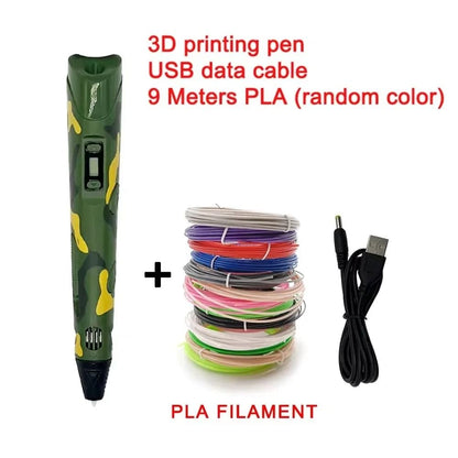 USB Rechargeable 3D Printing Pen with 9M PLA Filament for Kids and DIY Crafts