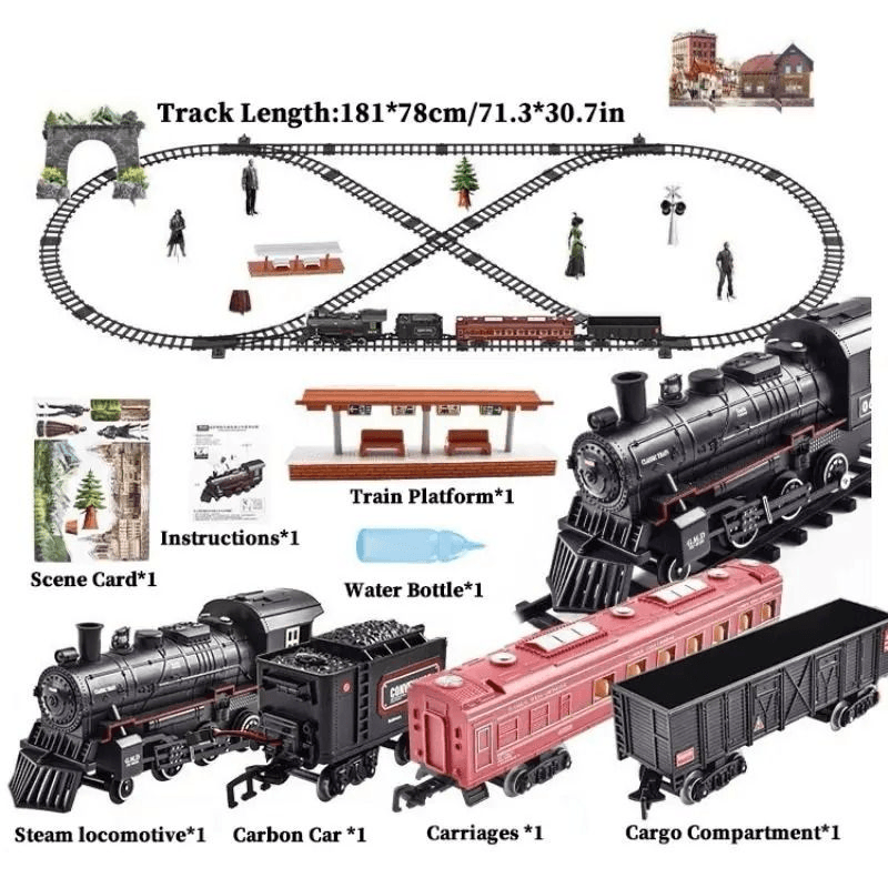 Electric Train Set With Steam, Lights & Sounds, Realistic Locomotive Toy for Kids