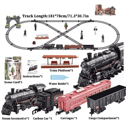 Electric Train Set With Steam, Lights & Sounds, Realistic Locomotive Toy for Kids