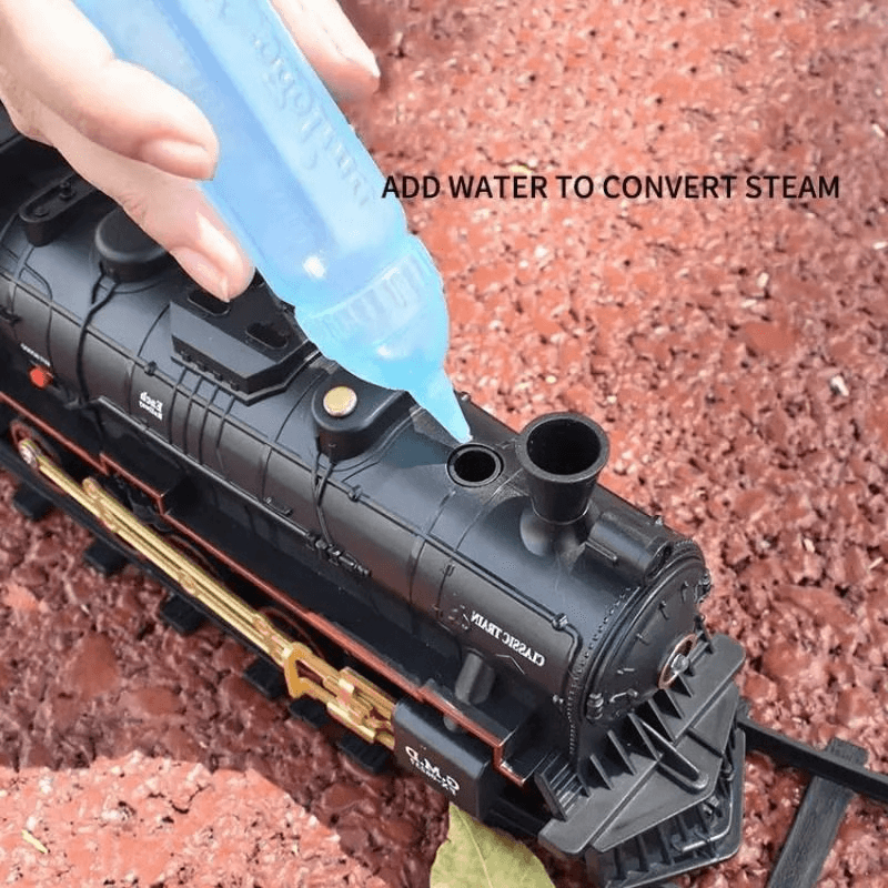 Electric Train Set With Steam, Lights & Sounds, Realistic Locomotive Toy for Kids