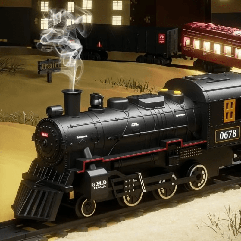 Electric Train Set With Steam, Lights & Sounds, Realistic Locomotive Toy for Kids