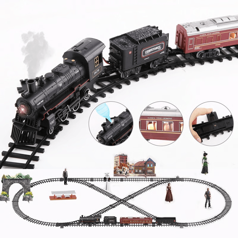 Electric Train Set With Steam, Lights & Sounds, Realistic Locomotive Toy for Kids