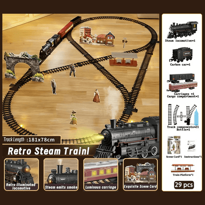 Electric Train Set With Steam, Lights & Sounds, Realistic Locomotive Toy for Kids