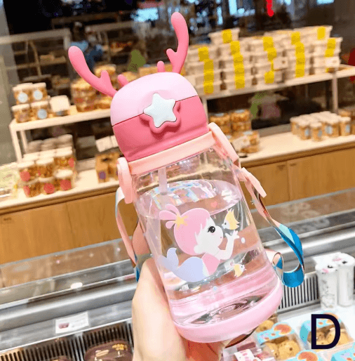 Cartoon Kids Water Bottle 500ml Leak Proof Straw Bottle with Pop Up Spout for School and Sports