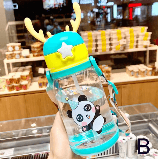 Cartoon Kids Water Bottle 500ml Leak Proof Straw Bottle with Pop Up Spout for School and Sports