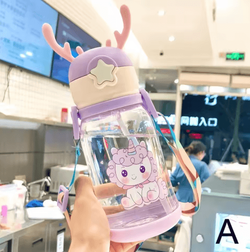 Cartoon Kids Water Bottle 500ml Leak Proof Straw Bottle with Pop Up Spout for School and Sports