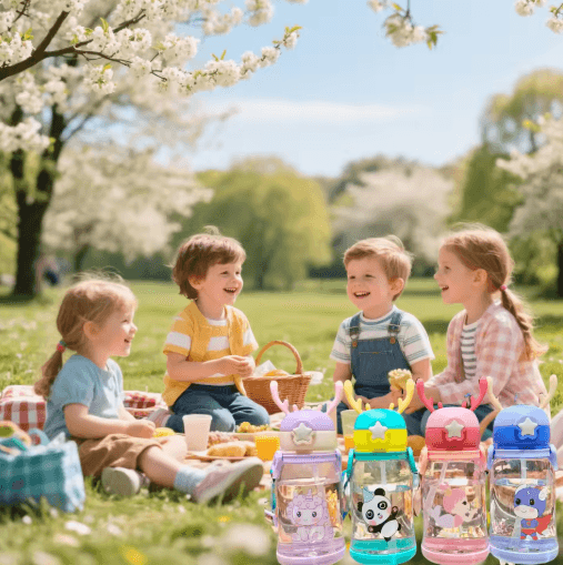 Cartoon Kids Water Bottle 500ml Leak Proof Straw Bottle with Pop Up Spout for School and Sports