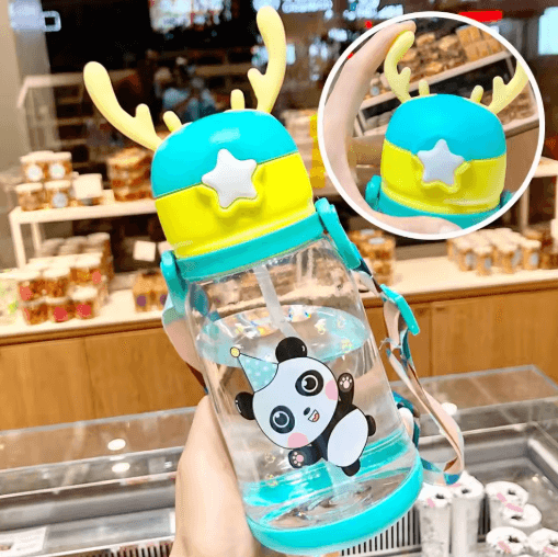 Cartoon Kids Water Bottle 500ml Leak Proof Straw Bottle with Pop Up Spout for School and Sports