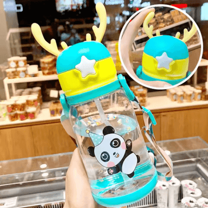 Cartoon Kids Water Bottle 500ml Leak Proof Straw Bottle with Pop Up Spout for School and Sports