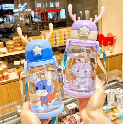 Cartoon Kids Water Bottle 500ml Leak Proof Straw Bottle with Pop Up Spout for School and Sports