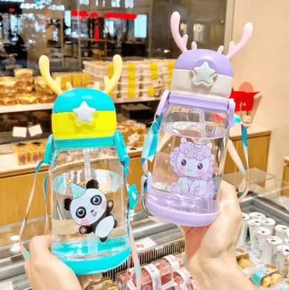 Cartoon Kids Water Bottle 500ml Leak Proof Straw Bottle with Pop Up Spout for School and Sports