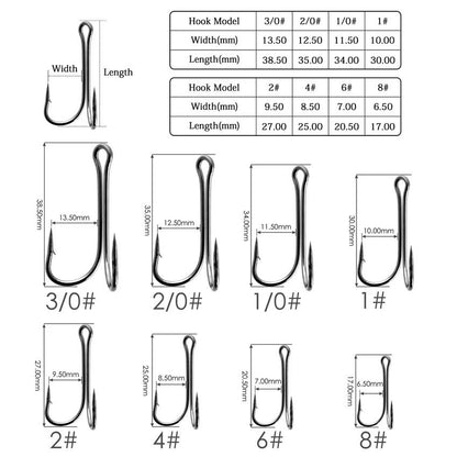 10 Piece Double Frog Fishing Hook Set High Carbon Steel Weedless Assist Hooks for Soft Lures and Jigs