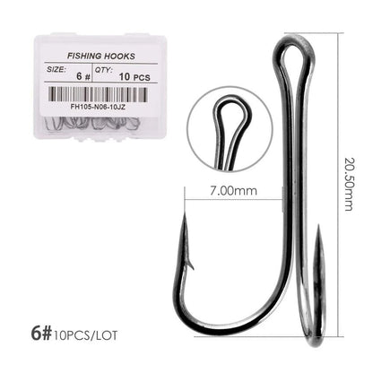 10 Piece Double Frog Fishing Hook Set High Carbon Steel Weedless Assist Hooks for Soft Lures and Jigs