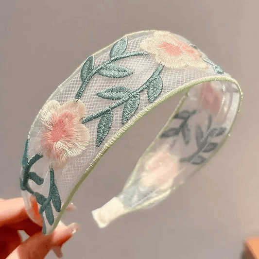 Elegant Chiffon Floral Headband Embroidered Hair Scarf for Women