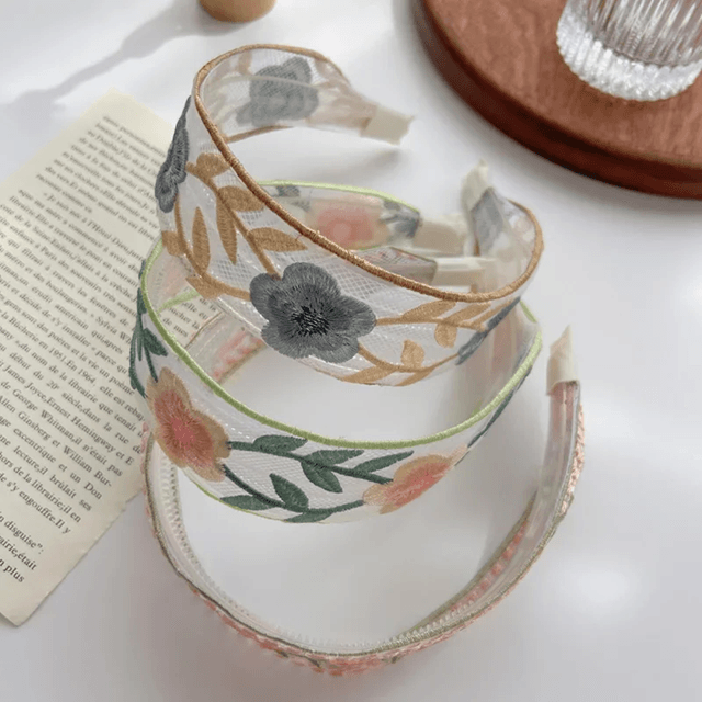 Elegant Chiffon Floral Headband Embroidered Hair Scarf for Women