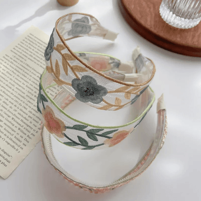 Elegant Chiffon Floral Headband Embroidered Hair Scarf for Women