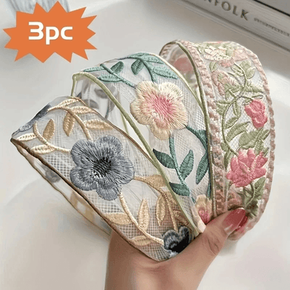 Elegant Chiffon Floral Headband Embroidered Hair Scarf for Women