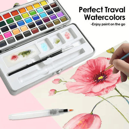 Watercolor Paint Set With 50 Pigments & Refillable Brush – Portable Kit for Artists