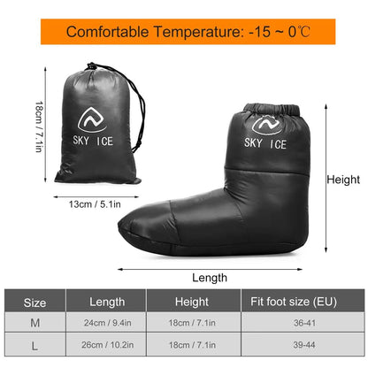 Winter Thermal 90% White Duck Down Waterproof Sleeping Boot Slipper Booties for Warm Feet