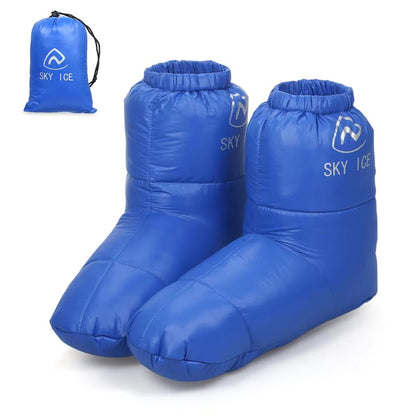Winter Thermal 90% White Duck Down Waterproof Sleeping Boot Slipper Booties for Warm Feet