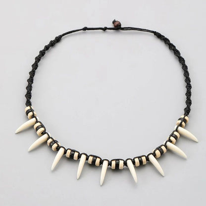 Bohemian Woven Wolf Tooth Necklace