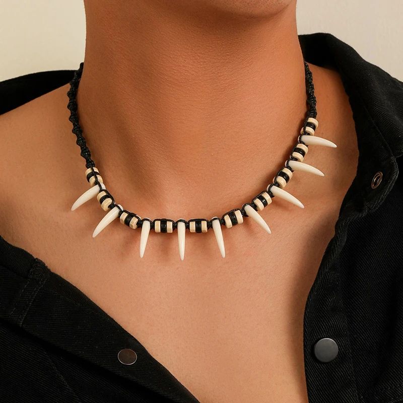 Bohemian Woven Wolf Tooth Necklace