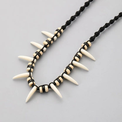 Bohemian Woven Wolf Tooth Necklace