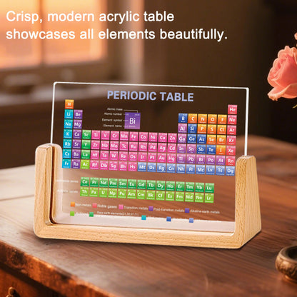 Acrylic Periodic Table with Real Elements and Wooden Base